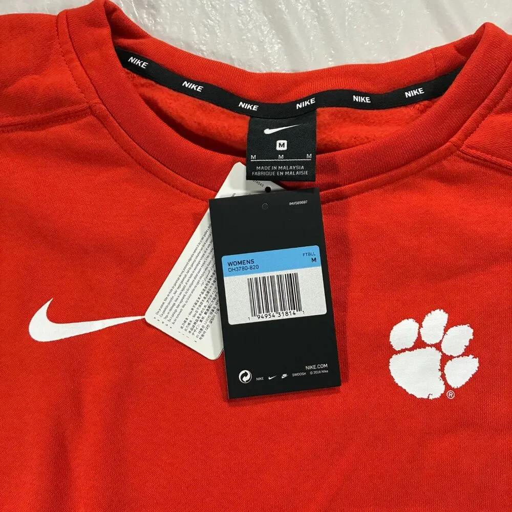 NEW Nike Clemson Tigers Sideline Sweatshirt Womens M Orange Crewneck Stretch